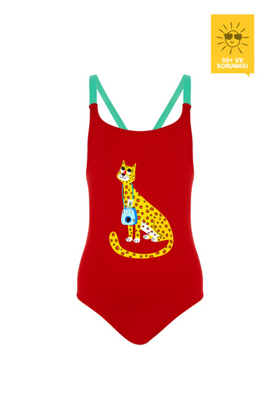 DARING LITTLES UV Korumalı UPF 50+ Çapraz Askılı Leopar Baskılı Mayo - Geri D...