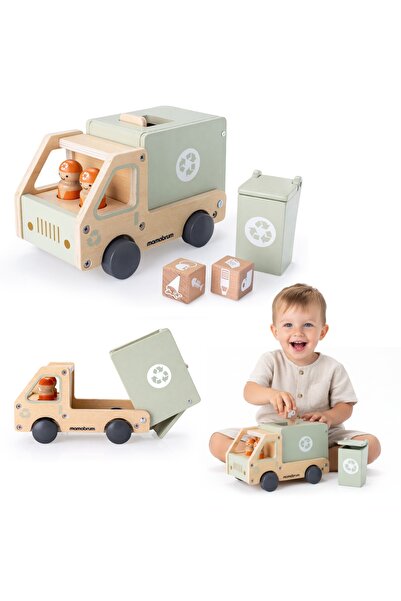 mamabrum Camion reciclare din lemn cu accesorii copii