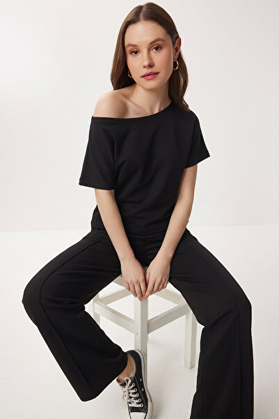 Lovelyİstanbul Set sub-top modal cu umeri deschiși LBY0050 NEGRU