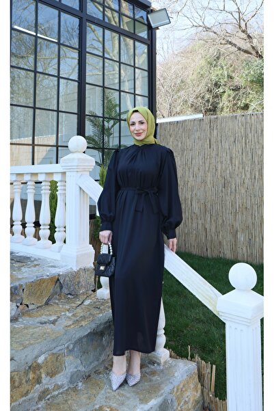 NİSUM MODA Φόρεμα με μανίκια μπαλόνια και γιακά ραμμένο με ραφές