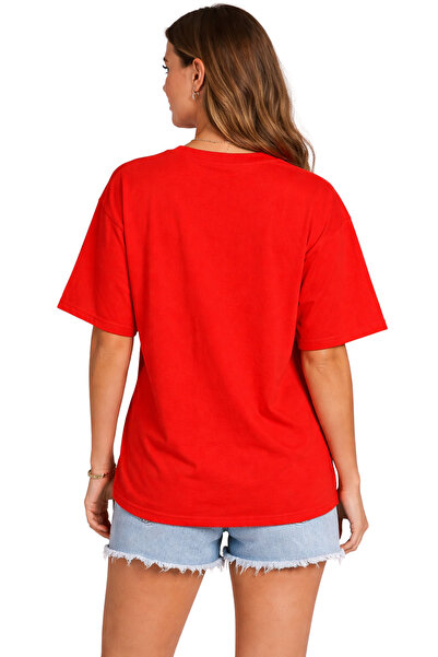 DUBU BUTİK Kırmızı Oversize Tişört Unisex %100 Pamuk No Pain No Gain Baskılı Spor Salaş Erkek Kadın T-Shirt