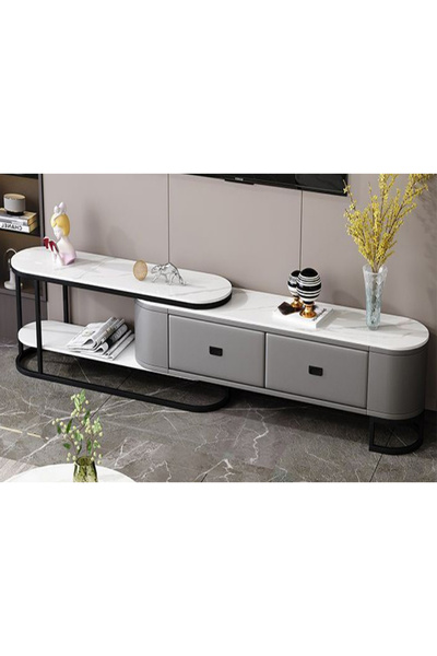 KEKE خزانة تلفزيون فاخرة وعصرية بطول 260 سم بتشطيب خشب الجوز مع 4 أدراج (أبيض...