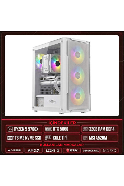 XASER Light X20 Ryzen 7 5700X 32GB Ram 1TB M.2 NVMe SSD 8GB RTX5060 Masaüstü ...