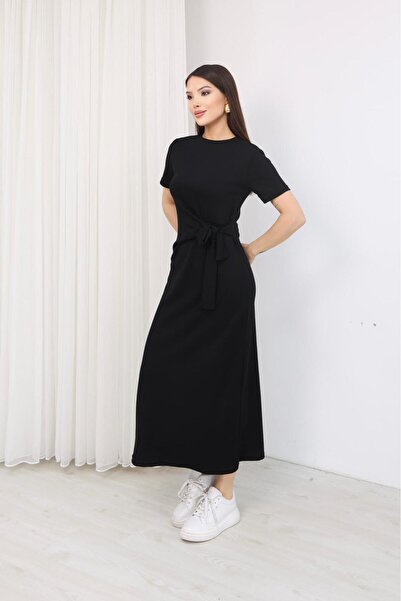 Elit Γυναικείο υφασμάτινο φόρεμα με λαιμόκοψη και λεπτομέρεια δεσίματος, κοντ...