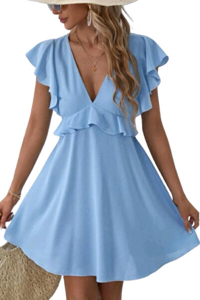 OEM VOGUET Short Dress with Ruffles Baby Blue XS