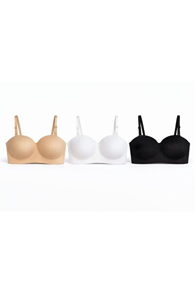 Bellaviera Underwear Kadın Lazer Kesim Basic Balenli Desteksiz Sütyen 3' lü Set
