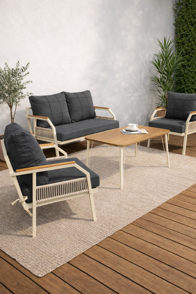 UFUK HOME DAİSY Krem 211 Masalı Antrasit Bahçe Mobilya Seti Balkon Teras Otur...