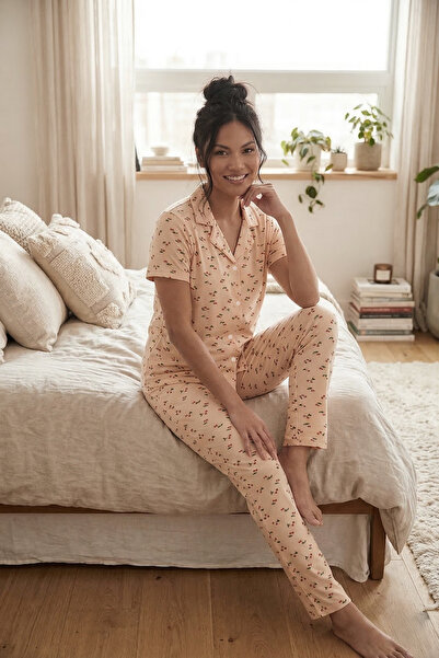 Lela Σετ πιτζάμες με μοτίβο, απαλής υφής, κανονικής εφαρμογής, με κουμπιά και...