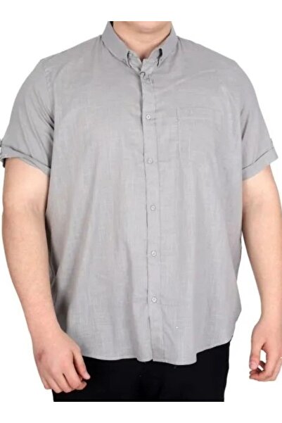 cusseli Large Size Linen Lycra Shirt with Pockets 20389 Gray
