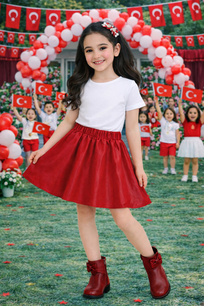 HER ŞEY NOTA www.herseynota.com Girls' Red Leather Skirt – School Event and F...