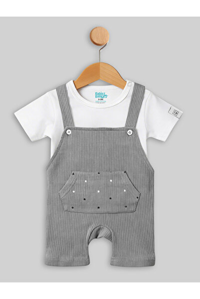 Babies Basic Ribbed Cotton Dungaree with Short Sleeves T-shirt