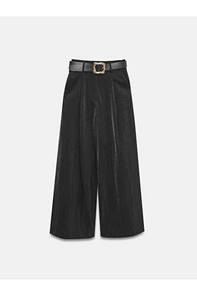 Dilvin 72206 Pantaloni largi din satin plisat-negri