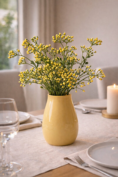 ELZI ATÖLYE 5 Dallı Sarı Berry Yapay Bitki – 30 cm | Doğal Görünümlü Dekorati...