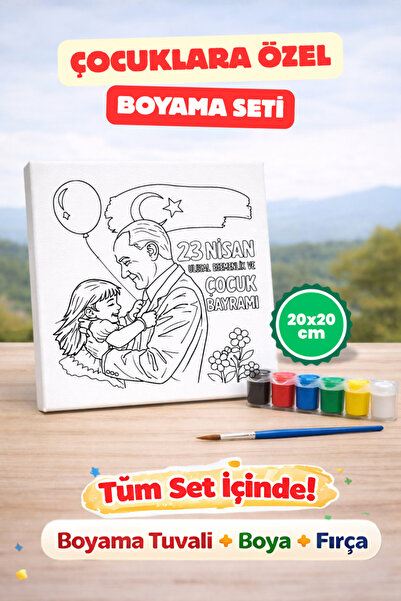 hediye hobim 23 Nisan'a Özel Küçük Kız, Çocuklar İçin 20x20 Boyama Seti Tuval...