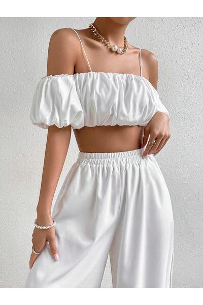 Afri Women's White Off Shoulder Crop Blouse – Stylish Summer Top with Straps,...