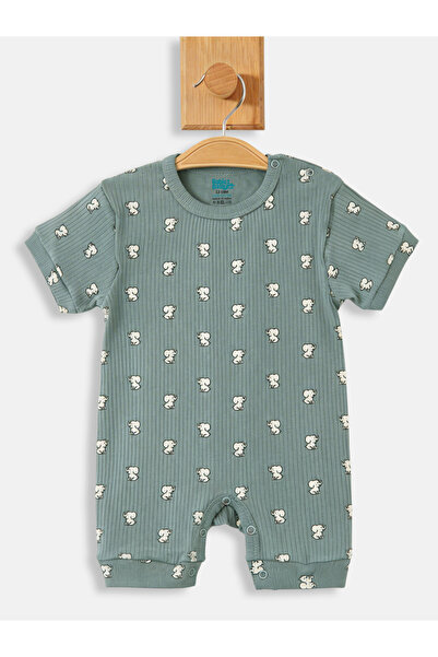 Babies Basic Printed Ribbed Cotton Short Sleeves Romper
