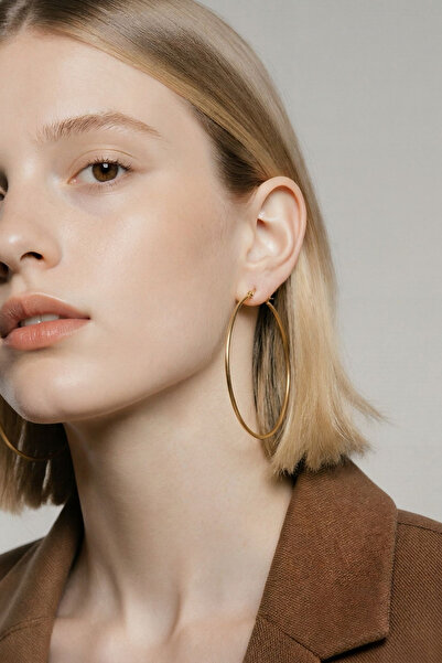 LYKOS Steel Gold Color 70 mm Hoop Women's Earrings