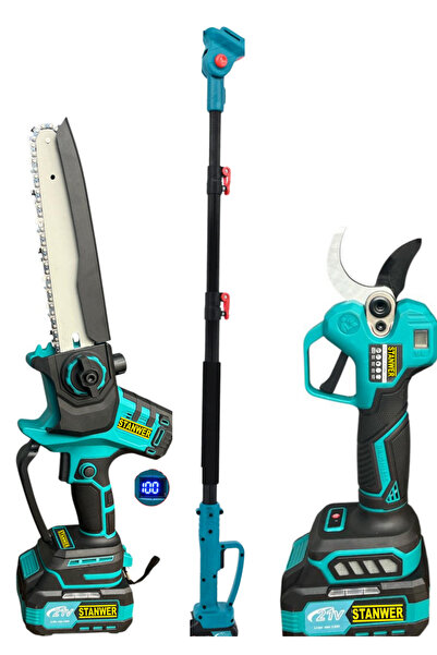STANWER 3 LÜ BUDAMA SETİ AKÜLÜ 50MM MAKAS VE ZİNCİRLİ TESTERE TELESKOPİK UZAT...