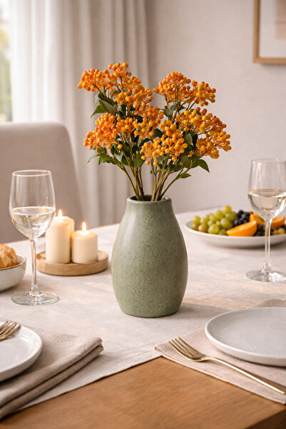 ELZI ATÖLYE 3 Dallı Turuncu Berry Yapay Bitki – 64 cm | Doğal Görünümlü Dekor...