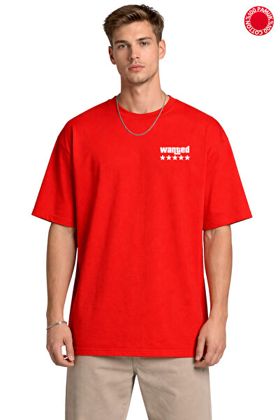 DUBU BUTİK Червона футболка оверсайз, унісекс, 100% бавовна, принт "Wanted", ...