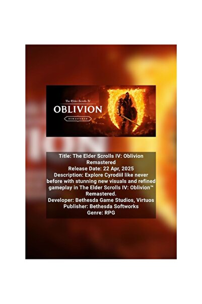 OEM Poster Infografic The Elder Scrolls IV: Oblivion, RPG Clasic, Carton Prem...