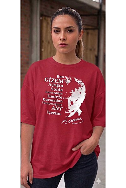 WOODROFFE Tricou oversize roșu unisex cu nume personalizat imprimat, lejer