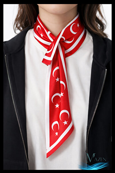 MAZEN Moon-Star Tie Scarf |   Turkish Flag Patterned |   Satin Stylish Neck A...