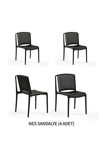 Tilia Nes 4 Adet Polipropilen Sandalye Siyah - Bahçe, Balkon, Kafe, Restoran,...