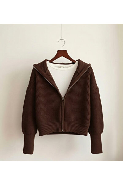 FLEX FASHION γυναικεία ελαστική πλεκτή ζακέτα με φερμουάρ και γυριστό γιακά, ...