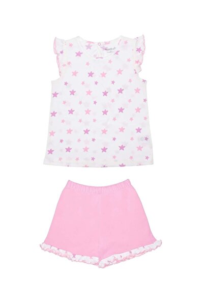OrganicKid Pink Star Kız Çocuk Fırfırlı Üst ve Şort Takım
