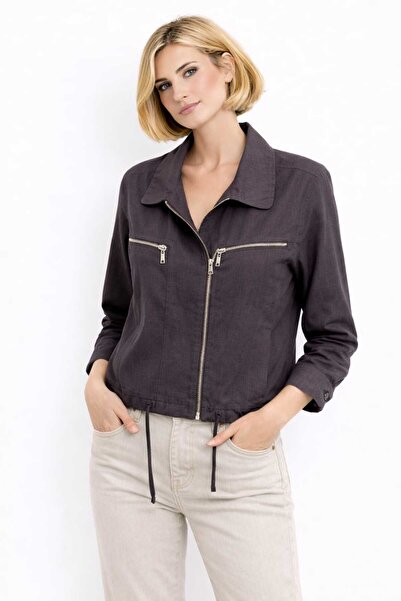 EGZOTİK ASORTİK Biker Style Zippered Slim Jacket with Tie at the Waist