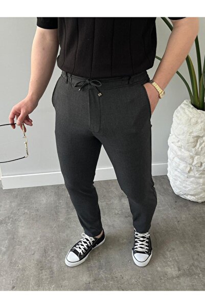 MODAMESTO Ανδρικό υφασμάτινο παντελόνι τύπου jogger σε ανθρακί χρώμα, με άνετ...