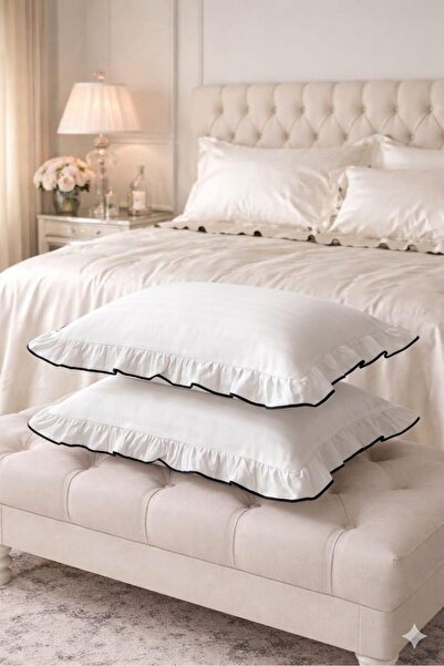 DB 2-Piece Pillowcase Set, Plain, Decorative, Overlocked, Ruffled, 100% Cotton
