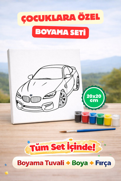 hediye hobim Çocuklar İçin 20x20 Boyama Seti Tuval + Boya + Fırça Eğitici Hob...