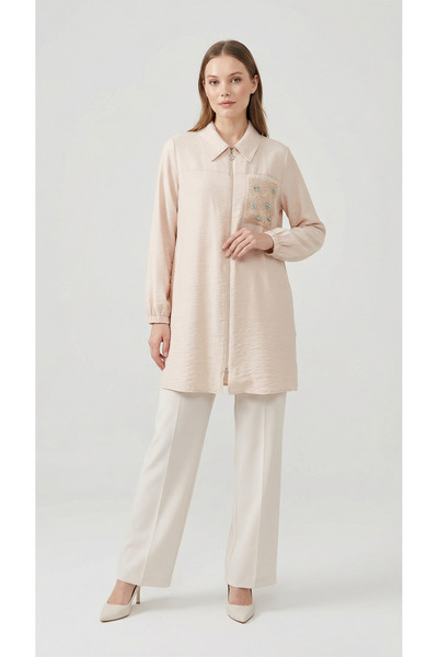 Şeker Portakalım Дълга туника-хиджаб с джобове, бежова