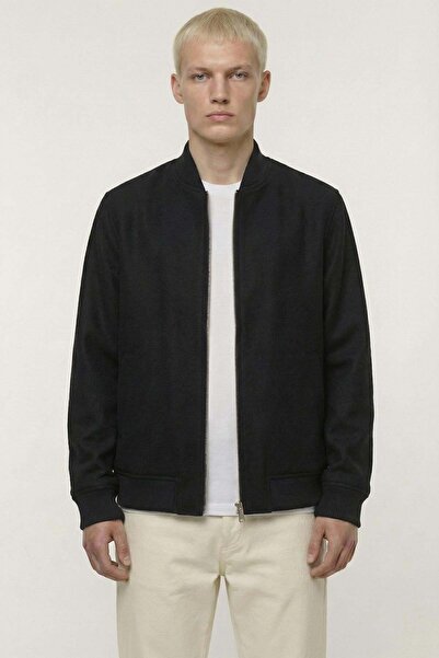 Sabri Özel Giotelli Black Regular Fit Wool Bomber Collar Cashmere Men's Coat