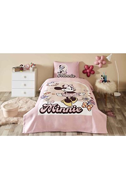 Özdilek Licensed Single Child Pique Set with Elastic Sheets - Minnie Garden Pink