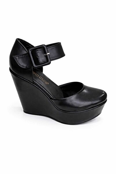 owwo club Julia; Black Matte Leather, Buckle Detailed 12 cm Padded Heeled Shoes