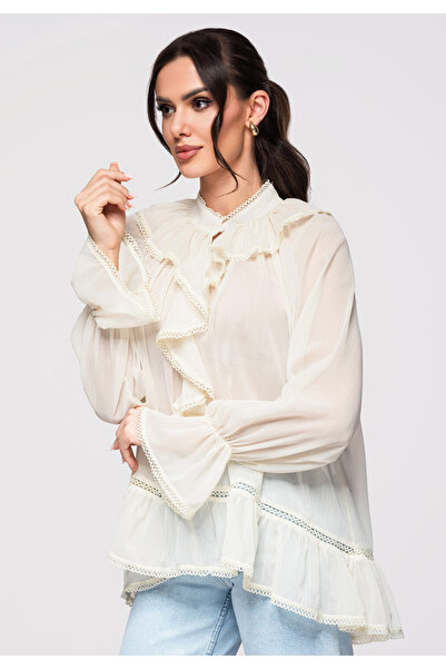 OMBRE Γυναικείο T-Shirt Μπλούζα Peplum OW-TS-E0005 Εκρού