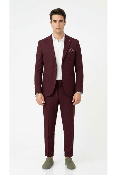 Plus Scorpion بدلة رجالية من قماش بيكيه مع بنطلون رياضي - تصميم ضيق بزر واحد ...