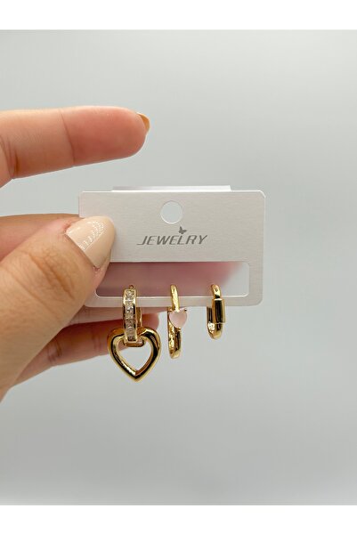 SEHERDEN Women's Set Earrings with Hearts and Inlaid Zircon Stones - Modern a...