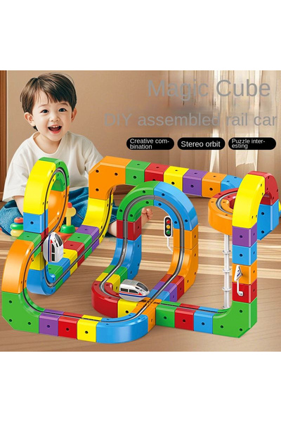 OEM Set constructie tren electric copii 123 piese, pista 3D modulara Track Cu...
