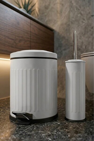 GörSeç مجموعة أدوات الحمام من سلسلة فينتاج باللون الرمادي 5LT مع سلة مهملات ب...