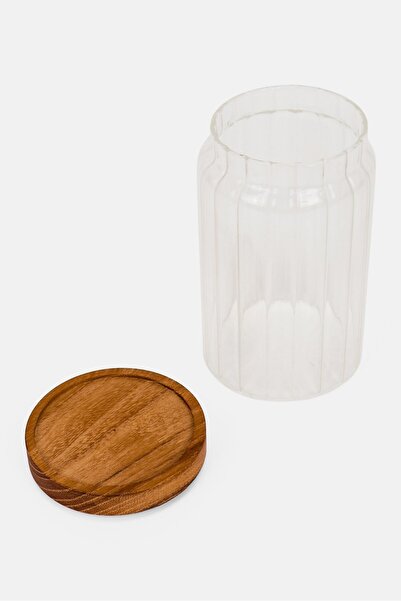 Muy Mucho Glass Pot With Wooden Lid, Transparent