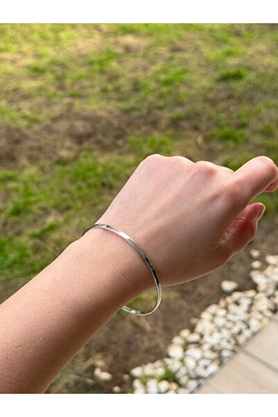 Amora Perla Jewelry 925 Ayar Gümüş Ajda Bileklik İnce Düz Parlak Rodaj Kaplam...