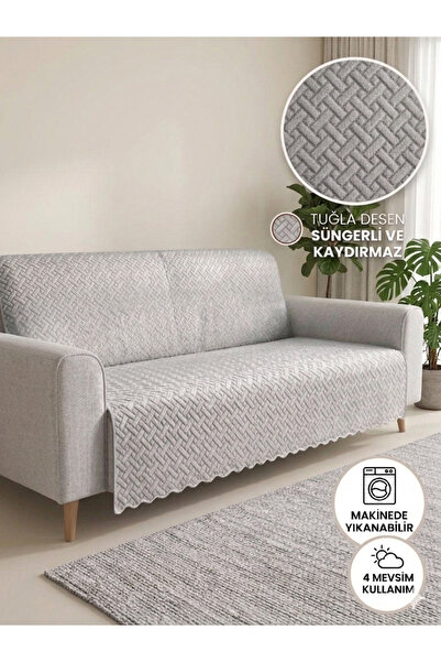 BTF HOME Kaymaz Süngerli Koltuk Örtüsü 160x205 Tuğla Desenli 4 Mevsim Kullanı...