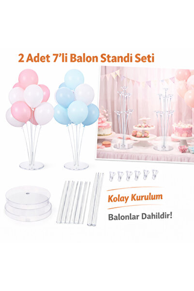 BALON DİYARI 2 adet 7li balon standı 14 adet pembe mavi balon balon süsleme s...