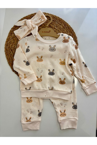 Tavşan Baskılı 2li Bebek Takım