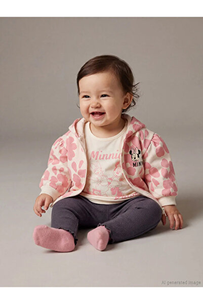 LC Waikiki LCW baby Ekru Minnie Mouse Baskılı Kız Bebek Takım