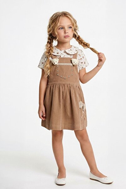 Minigimin Cicileri Μίνι Κοριτσάκι με Φόρεμα Salopet με Απλικέ Αρκουδάκι και Τ...